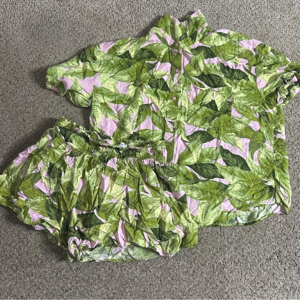 Leaf Print Shirt and Shorts Set